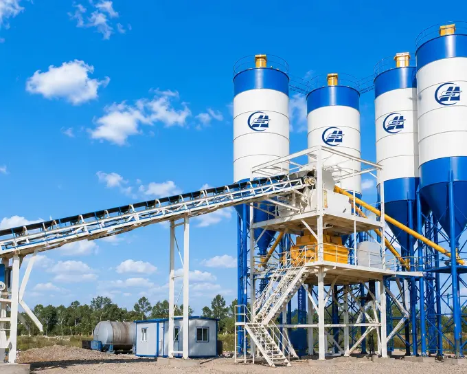 Concrete Batching Plant with Cement Silos and Belt Conveyor System