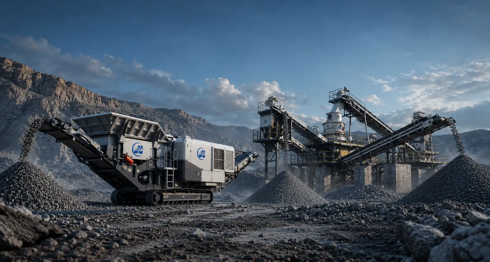 mobile crushing plant and complete stone crushing production line in quarry mining site